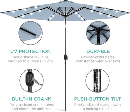 Best Choice Products 10ft Solar Polyester LED Lighted Patio Umbrella w/Tilt Adjustment and UV-Resistant Fabric