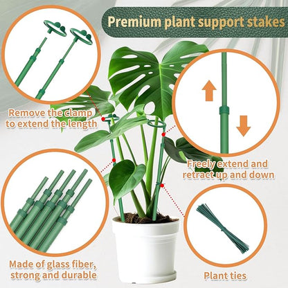 Telescoping Plant Stakes,3Pcs 17.9In to 42.3In Adjustable Monstera Plant Support Orchid Sticks with Clips, Plant Sticks Support Tall for Monstera,Orchids,Tomatoes,Vines & Indoor Outdoor Plants