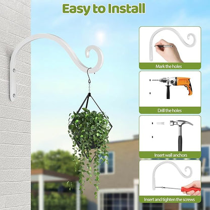 BOLITE Plant Hangers Outdoor Indoor, 12 Inch Wall Plant Hooks, Metal Bird Feeder Hanger for Hummingbird Feeders, Planters, Lanterns, Wind Chimes, Home Decor, 2 Pack, White, Gifts for Women Men
