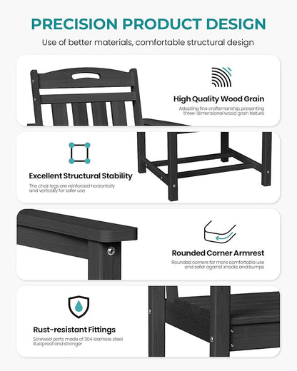 Outdoor Patio Dining Chair - All-Weather Fade-Resistant HDPE, Low Maintenance - for Garden, Backyard, Deck - New Black