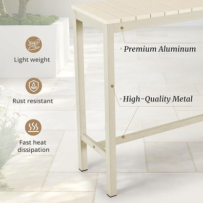 Outdoor Bar Table, 45" Patio Bar Height Counter Console Table, Waterproof HDPS Slatted Top, Weather Resistant, Hot Tub, Balcony, Yard, Indoor or Outdoor Use, Sand