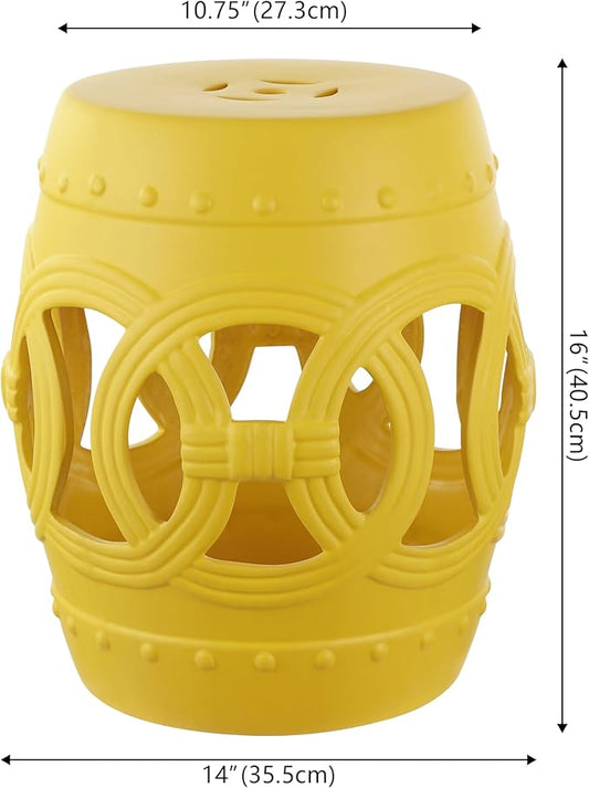 Decorative Garden Stool - Matte Yellow Ceramic, 16-Inch Tall