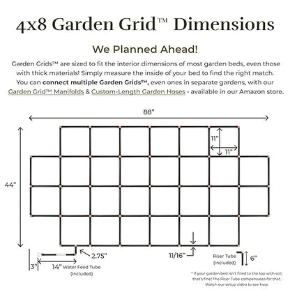 Garden Grid Watering System | Raised Garden Bed Drip Irrigation System – But Better | Pre-Assembled, Waters Every Plant Evenly, 2-Minute Setup | Square Foot Gardening Grid | US-Made (Cornerless, 4x8)