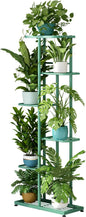 LINZINAR Plant Stand Metal 6 Tier 7 Potted Multiple Flower Pot Holder Shelf Indoor Outdoor Planter Display Shelving Unit for Patio Garden Corner Balcony Living Room (6 Tier 7 Potted, Light Green)