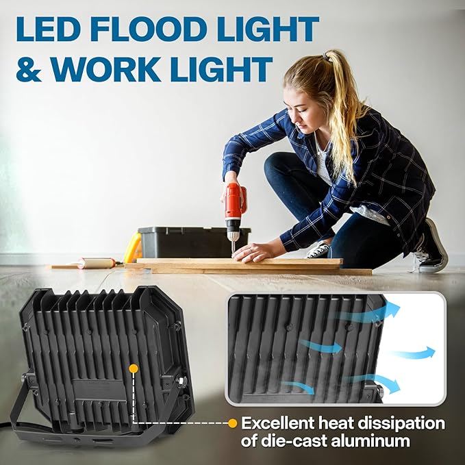 2 Pack LED Flood Lights Outdoor, 200W 20000LM Super Bright Floodlight Outside Work Light with 5.9FT Plug, IP65 Waterproof 6000K Outdoor LED Flood Light for Garage, Yard, Lawn, Garden