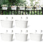 Dahey 10.5 Inch Metal Iron Hanging Flower Pots for Railing Fence Hanging Bucket Pots Countryside Style Window Flower Plant Holder with Detachable Hooks Home Decor,White,5 Pcs