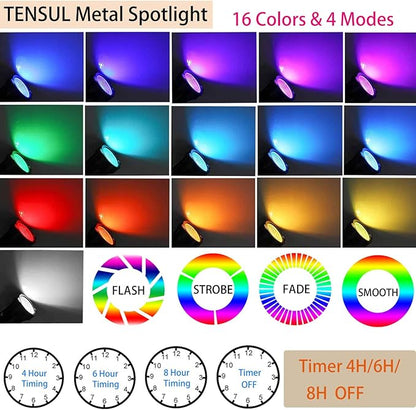Christmas RGB Spot Lights with Timer, Halloween 10W 120V Color Changing Outdoor Metal Case Landscape SpotLights IP65 Waterproof Spotlight with Stake Stand for Yard Garden Lawn Patio, 4 Lights
