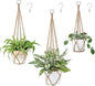 Dahey Macrame Plant Hanger Set of 3 with Hooks Indoor Hanging Planter Basket 35"/29"/23" Handmade Woven Cotton Rope Flower Pot Crochet Plant Holder Stand for Boho Home Decor No Tassels,Brown