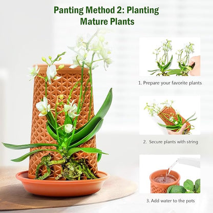 Plant Pots 5.7 Inch Self Watering Planters,Terracotta Pots with Drainage and Saucer,Hydroponic Clay Plant Pots Suitable for Indoor Plants,Orchid,African Violet,Flowers