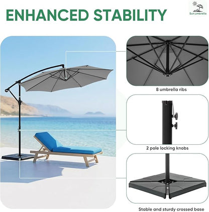NEWBULIG 10FT Patio Umbrella, Offset Cantilever Outdoor Patio Table Umbrella, UV Protection, Fade Resistant Fabric, Easy Tilt Adjustment for Pool, Deck, Garden, Backyard