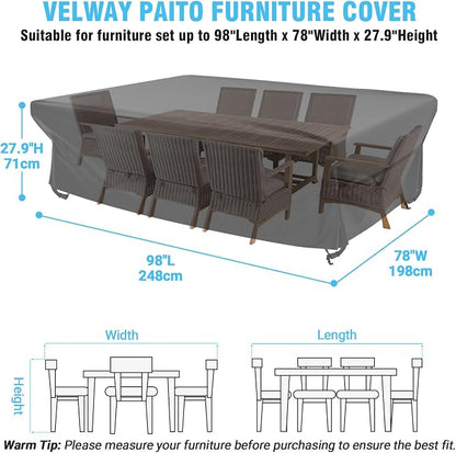 Velway Patio Furniture Cover Outdoor, Waterproof Rectangular Patio Table Chair - Image 2