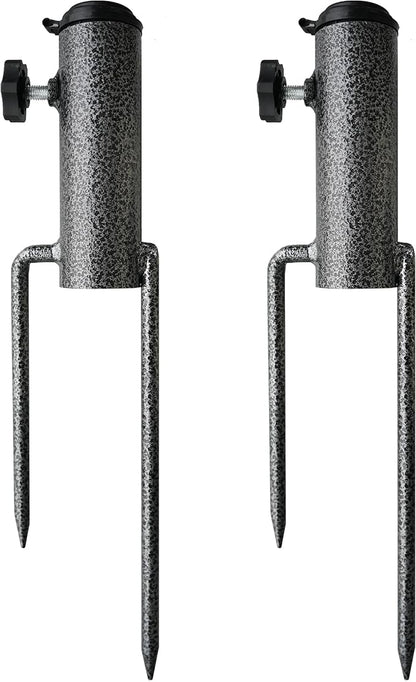 AMMSUN Patio Umbrella Steel Anchor Beach Umbrella Heavy Duty Metal Ground Grass Auger Holder Stands Base with Two Forks Ideal for Use in Soil For Flag, Fishing Rod, Outdoor, Park, Lawn