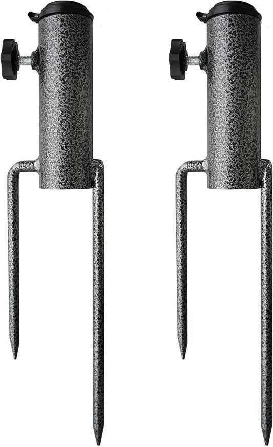 AMMSUN Patio Umbrella Steel Anchor Beach Umbrella Heavy Duty Metal Ground Grass Auger Holder Stands Base with Two Forks Ideal for Use in Soil For Flag, Fishing Rod, Outdoor, Park, Lawn
