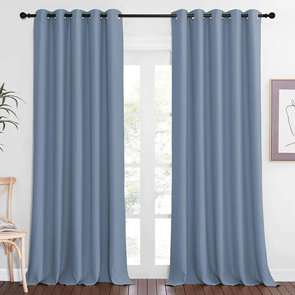 NICETOWN Patio Blackout Curtain Panels - Extra Wide Sliding Door Thermal Insulated Drape, Privacy Room Divider Curtain for Bedroom Office (Stone Blue, 66 x 118 Inch Long)