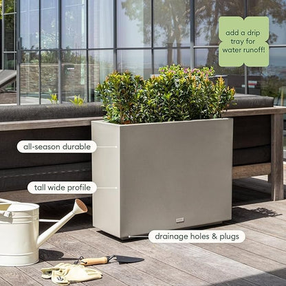 Veradek Block Series Span Plastic Planter - Tall Rectangular Planter for Indoor or Outdoor Patio/Porch, Gray, 30" in Height, 10" in Width, 38" in Length
