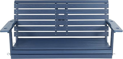 Poly Lumber 2-Seat Porch Swing, HIPS 4.5-Feet Bench Swing with Foldable Cup Holders,18/8 Stainless Steel Hardware, High Backrest and Deep Contoured Seat (Navy Blue, 4.5-feet)