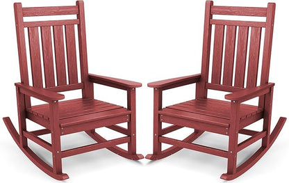 Rocking Chairs, 2-Pack Crimson Red HDPE Patio Rockers with 350 lb Capacity
