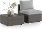Wisteria Lane 2 Pieces Patio Furniture Sets, Outdoor Sectional Furniture with Armless Sofa, Tempered Glass Table and Cushion, Patio Conversation Sets for Garden Backyard, Grey