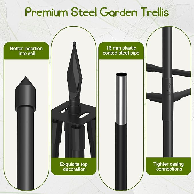 Obelisk Trellis for Climbing Plants Outdoor,6 Ft Garden Trellis for Potted Plants, Metal Trellis with Anti-Rust Coated for Potted Plants Indoor, Plant Support for Vegetables, Vines