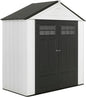 Rubbermaid Resin Outdoor Storage Shed With Floor (7 x 3.5 Ft) Weather Resistant, White, Organization for Home/Backyard/Garden Tools/Lawn Mower/Bike Storage/Pool Supplies