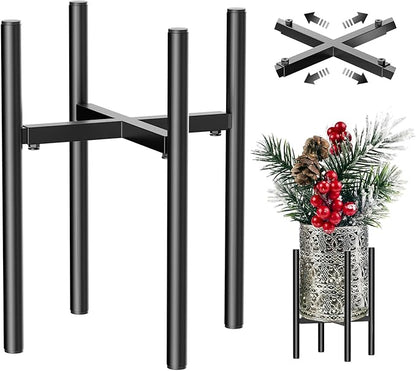 H HOMEXIN Metal Adjustable Plant Stand, Width 8-12 Inches, Corner Mid Century Holder for Indoor Outdoor Stable Display, Black