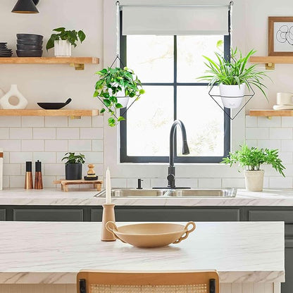 Hanging Planters for Indoor Plants, 2 Set Self Watering Hanging Flower Pots, Modern Hanging Plant Baskets with Metal Plant Holder & 6.5 Inch Plastic Pots for Garden Home Decor (White)