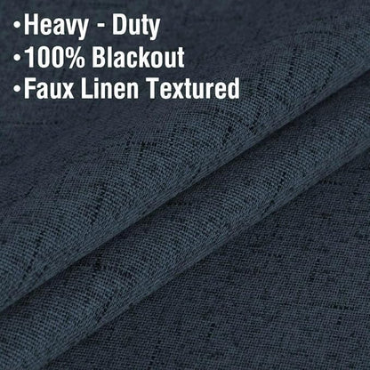 H.VERSAILTEX Linen Blackout Curtains 45 Inches Long 100% Absolutely Blackout Thermal Insulated Textured Linen Look Curtain Draperies Anti-Rust Grommet, Energy Saving with White Liner, 2 Panels, Navy