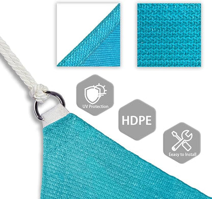 Patio Paradise 23' x 23' x 23' Sun Shade Sail Triangle Canopy Shade Cloth Fabric Sunlight Block Patio Pergola Cover HDPE Deck Awning for Outdoor Backyard Roof Shading, Turquoise