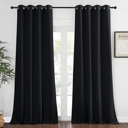 NICETOWN Blackout Bedroom Window Curtain Drape - (52 by 120 inches, Black, Sold as 1 Panel) Thermal Insulated Solid Grommet Drape for Hall/Dining Room