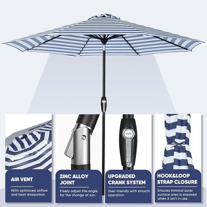 Tempera Patio Market Outdoor Table Umbrella with Auto Tilt and Crank, Large Sun Umbrella with Sturdy Pole & Fade Resistant Canopy, Easy to Set