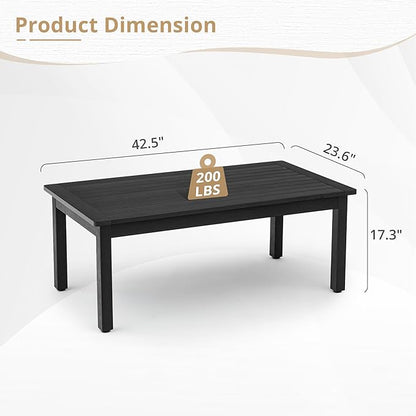 LUE BONA Outdoor Coffee Table Rectangle, 42.5" HDPS Patio Coffee Tables for Outside, All Weather Patio Coffee Table with Slatted Tabletop for Deck, Garden, Balcony, Indoor or Outdoor Use, Black
