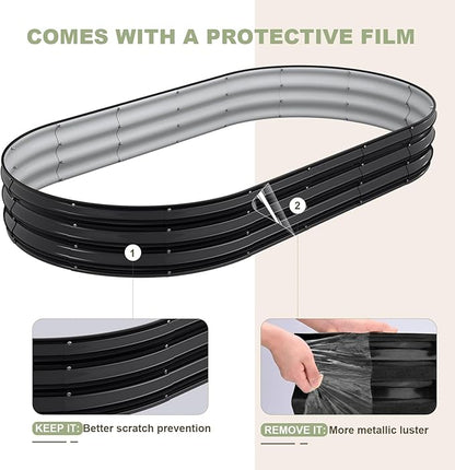 Raised Garden Bed, 8x4x1ft Galvanized Outdoor Planter Beds with Safety Edging and Gloves, Oval Metal Planter Box for Gardening Vegetables Flowers Herb-Black