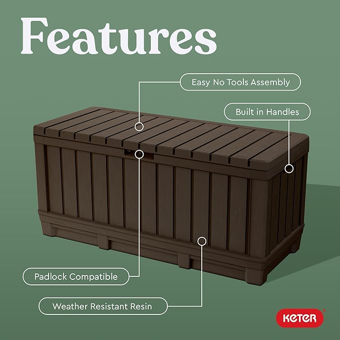 Deck Box 92 Gallon Lockable Resin Outdoor Storage Brown