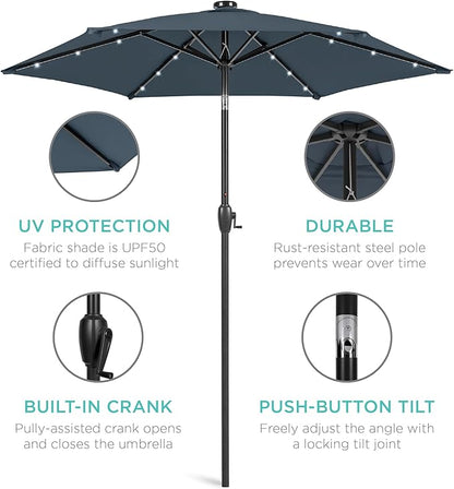 Best Choice Products 7.5ft Outdoor Solar Market Table Patio Umbrella for Deck, Pool w/Tilt, Crank, LED Lights - Slate Blue