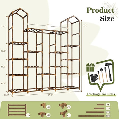 EnHomee Plant Stand Indoor Plant Stands Outdoor Tall Plant Shelf for 19-25 Pots Corner Tiered Plants Stands for Multiple Plants Wood Hanging Plants Holder for Garden Balcony Patio Window Porch