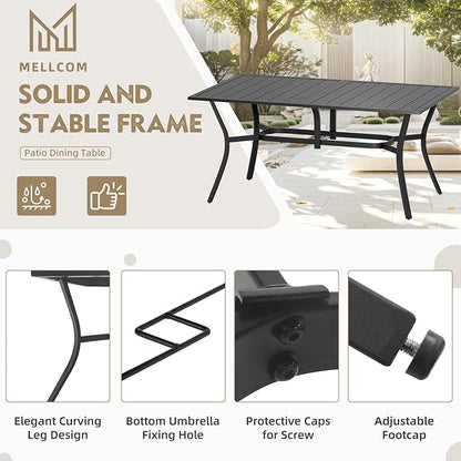 MELLCOM 63''x38'' Outdoor Dining Table for 6, E-Coating Metal Patio Dining Table with 1.57'' Umbrella Hole, All-Weather Black Rectangular Table for Porch, Garden, Backyard, Poolside, Lawn