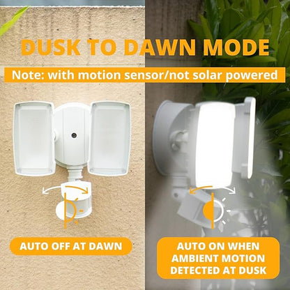 UME 19W LED Security Lights Motion Sensor Light Outdoor, 2000LM Motion Flood Light, 5000K, IP65 Waterproof, 2 Adjustable Head Motion Detector Security Light for Exterior,Outside,Garage,Yard(White)