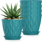 7 Inch Plant Pots 5 Pack, Flower Planters with Drainage Holes and Trays,Plastic Pots for Indoor Outdoor Plants,Green