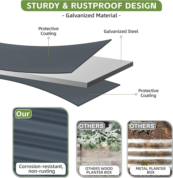 6x2x2ft Raised Garden Bed - Galvanized Deep Root Planter Boxes Outdoor with Wing Nuts and Safety Edges for Gardening Vegetables, Flowers, Herbs, Succulents - Gray