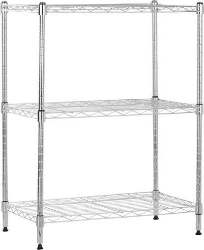 Amazon Basics 3-Shelf Adjustable Heavy Duty Steel Wire Shelving Rack with Chrome Finish, No-Tool Assembly, 250 lbs per Shelf, 23.2" L x 13.4" W x 30" H