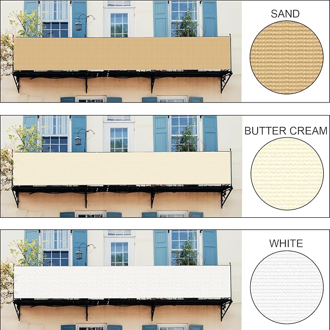 LOVE STORY Custom Size 3'x17' Butter Cream Balcony Privacy Screen,UV Block Privacy Fence Screen,90% Shield for Outdoor Pool Garden Apartment Railing