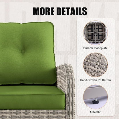 9-Piece Outdoor Patio Furniture Set with Rocking Swivel Chair Wicker Sectional Sofa Set, Patio Conversation Set with Thickened Cushions & Coffee Table for Garden, Backyard, Avocado Green