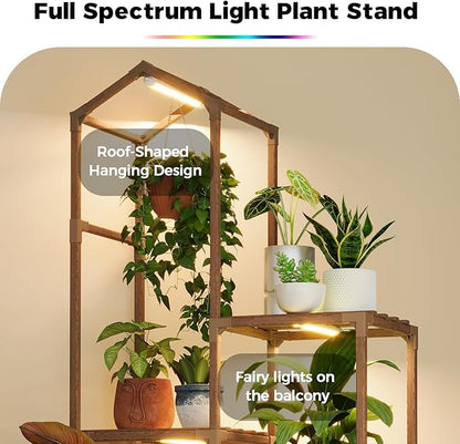 Bamworld Tall Corner Plant Stands with Grow Lights Indoor Outdoor Plant Shelves for Multiple Plants Display Haning Planter Living Room Pation Garden Decor
