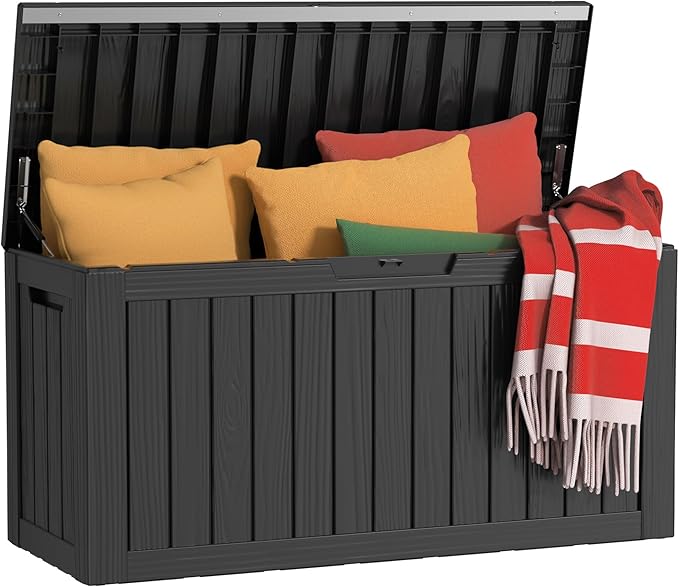 Deck Box 80 Gallon Black Resin Outdoor Storage, Lockable