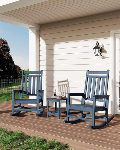 GarveeLife Adirondack Outdoor Side Table 18 x 15 in, HDPE 2-Tier Patio Side Tables for Outside, All-Weather End Table for Patio Pool Deck Indoor Backyard, Navy Blue