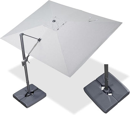 PURPLE LEAF 10' X 13' Rectangle Cantilever Umbrella with Base Outdoor Large Aluminum Patio Umbrella with 3-Year Fade Resistance Recycled Fabric and 360-degree Rotation for Deck Pool, Pebble Grey