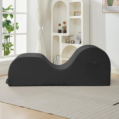 ijuicy Sleek Chaise Lounge Chair for Exercise, Indoor Lounger with Headrest, Waist Cushion, Movable Footrest, Side Pockets, Non-Slip Bottom, High Density Sponge, Dark Grey
