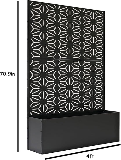 Oakland Living 6 ft. X 4 ft. Black Freestanding Metal Privacy Screen Room Divider with Flower Box