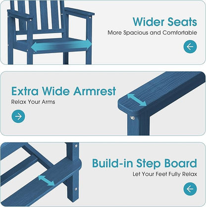 Ciokea Heavy Duty Bar Height Chair, 380lbs Outdoor Adirondack Tall Bar Chair Patio Stool with Arms & High Back, Heavy Duty All-Weather for Balcony, Poolside, Deck and Garden, Navy Blue
