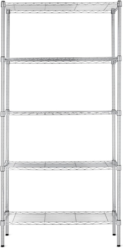 Amazon Basics 5-Shelf Adjustable Heavy Duty Steel Wire Rack, Space Saving Storage Shelving Organizer for Kitchen, Garage, No-Tool Assembly, 350 lbs Weight Capacity, 36" x 14" x 72", Chrome